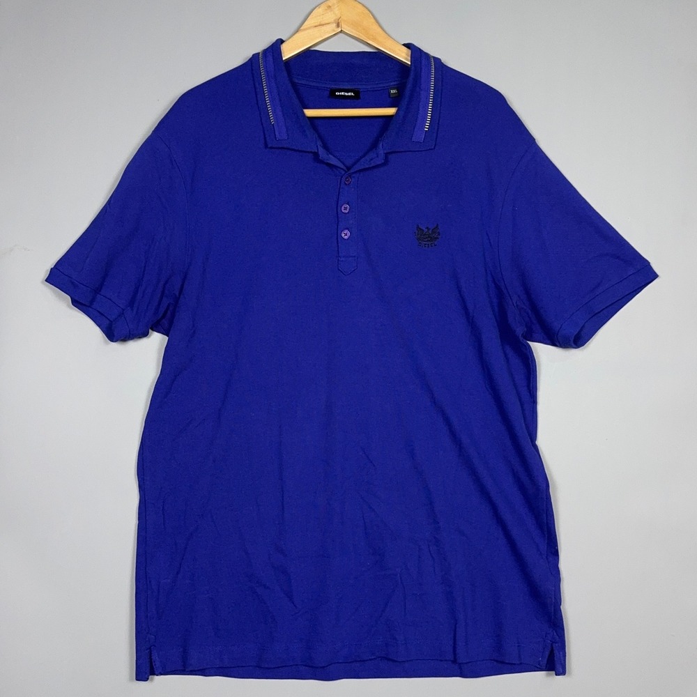 Diesel Zipper Trim Polo Shirt Mens Size XXL Pique Cotton Purple